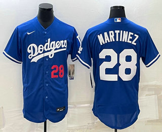 Men's Los Angeles Dodgers #28 JD Martinez Number Blue Stitched MLB Flex Base Nike Jersey